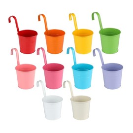 Blumenübertopf 10 cm bunt Metall Pflanzentöpfe - Hängeblumentöpfe 10 Stück - Blumenampel - Bunte Hängepflanztöpfe mit Abnehmbarem Haken & Ablaufloch für Balkon, Garten, Zaun (10 Farben)