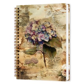 nvucamd Classical Hydrangea Spiral Notebook, Vintage Mid Century Floral Journal Notebook, Hydrangea Flower Journaling Notebooks for Women, Retro Floral Office School Supplies Gifts, 5.5x8.3 Inch