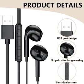 MAIXIANGGUOJI USB Earphones for PC, Headset with Microphone Headphones for Computer,Wired In Ear Earphone with USB Connection for Laptop Business Office Live Broadcast Gaming 8.2 Ft (Black)