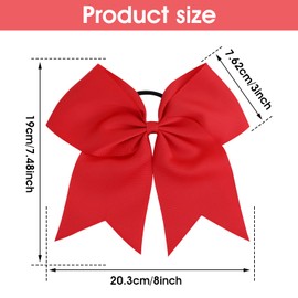 WLLHYF 2 x Large Cheer Hair Bows, 8 Inch Jumbo Ponytail Bows, Elastic Headband, Handmade Red Bow, Christmas Hair Accessories for Cheerleader, Teenager, Girls, College Sports (Red)