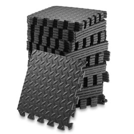 Philosophy Gym Pack of 36 Exercise Flooring Mats - 12 x 12 Inch Foam Rubber Interlocking Puzzle Floor Tiles - Black
