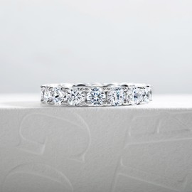 GGobaalele Cubic Zirconia Eternity Band Ring, 5A Grade Round Cut CZ Stackable Wedding Band, Simulant Diamond Eternity Anniversary Ring For Women Size9.5