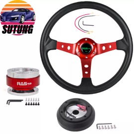 SUTUNG 14" Steering Wheel+Quick Release+Hub Adapter 160H For Mazda Miata RX-7 MX-3 MX-6
