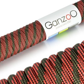 Universal Survival Rope Made of Tear-Resistant Parachute Cord/Paracord 550 Inches (Nylon Core Sheath Rope), 550 lbs, Total Length 15 Metres (50 ft) Colour: Red/Army Green - Brand Ganzoo