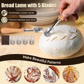 2 Pack Dough Whisk & Bread Lame Set – Beechwood Handle & Stainless Steel, Premium Sourdough Scoring Tool with 5 Replacement Scoring Edges, Breads Baking Accessories, Sourdough Tool for Kitchen