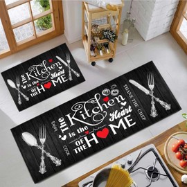AYHQQHA Kitchen Mats for Floor 2 Piece Set,Farmhouse Kitchen Rug Vintage Style Theme Decor,Absorbent Washable Non-Slip Floor Mats 17x30+17x47 Inches