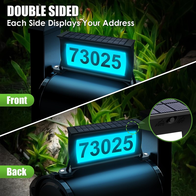 Solar Backlit Address Sign for Mailbox, RGBW House Number Plaque