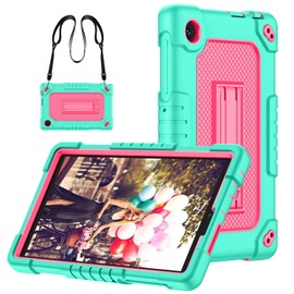 Kebiory for TCL Tab 8 LE Case,Heavy-Duty Shockproof Kids Friendly with Shoulder Strap & Stand Rugged Protective Case for TCL TAB 8 LE (Model:9137W)/TCL TAB 8 WiFi (Model:9132X) (Green/Pink)