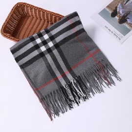 KARMA.DIEM Checked Scarf - Cashmere Merino Mix - Super Soft - 180 x 65 cm - Unisex - Pashima/Stole/Extra Wide for Men and Women, gray