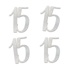 Silver Glitter 15 Cut-Out Numbers, 15th Birthday Party Anniversary Decorations DIY Essentials
