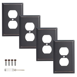 Mrayaki Wall Plate, Metal Duplex Outlet Covers, Light Switch Cover - Decorative Outlet Cover Plate Variety of 13 Styles: Decorator/Duplex/Toggle/Combo (1 Gang Duplex 4 Pack, Aged Bronze)