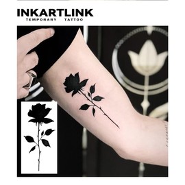 INKARTLINK Cell Colored Tattoo Stickers, Black Rose, Temporary Tattoos, Set of 2, Waterproof, Fashionable, Rose