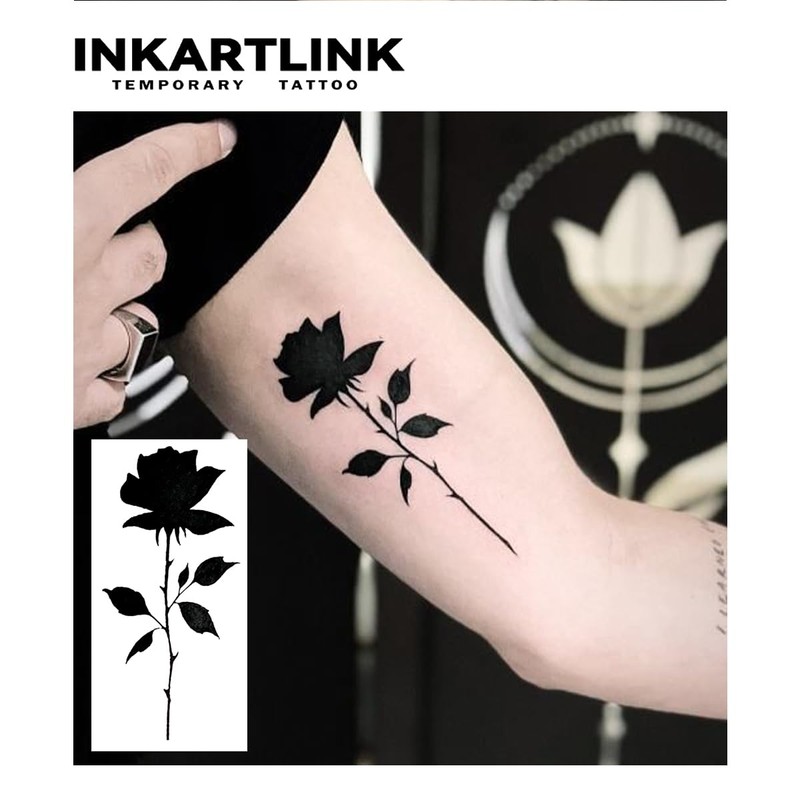 INKARTLINK Cell Colored Tattoo Stickers, Black Rose, Temporary Tattoos, Set