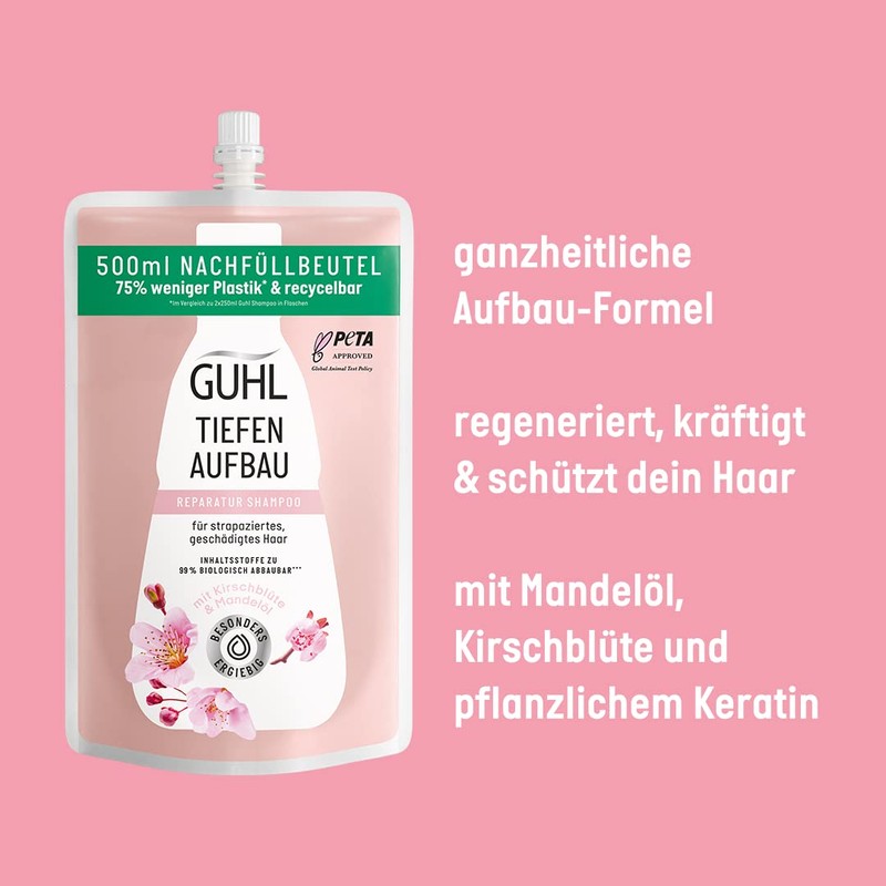 Guhl Deep build-up refill bag, 500 ml, shampoo, repairs the