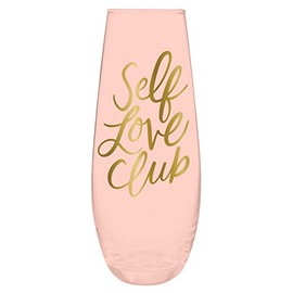 Slant Collections Stemless Champagne Flute Glass, 1 Count (Pack of 1), Self Love Club