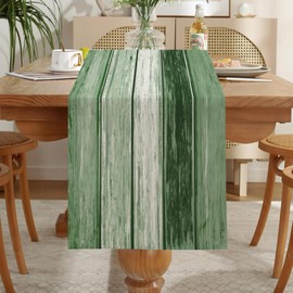 LOZULO Green Table Runner Vintage Runner Table Country House Style Linen Table Runner Decoration Washable Table Runner Party Striped Table Decoration Outdoor Weatherproof Table Runner 140 x 40 cm for