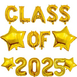 Class of 2025 Balloons with Gold Star, Hanging Foil Gold Balloons Letter for High School College Grad Graduation Party Decorations Gold