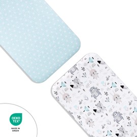 Lovely Hippo 2 x Fitted Sheets 80 x 160 cm 100% Cotton - Set 2X - House Bed 80 x 160 cm Compatible (Blue Animals, 80 x 160 cm)