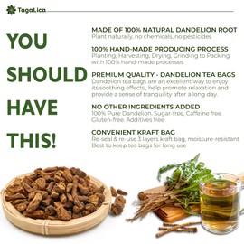Tagalica, Premium 25 Dandelion Root Tea Bags, 100% Natural & Pure from Dandelion Root, Eco-Conscious Tea Bags, Herbal Tea. No Sugar, No Caffeine, No Gluten, Vegan.