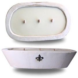 Okavango Dough Bowl Candle Rustic Farmhouse Candle for Décor, 100% Natural Soy Wax Candle Bowl, 3 Wood Wick Wooden Candle Bowl, 35 Hour Clean Burn Wood Candle, Gift for Women Candle Bowls