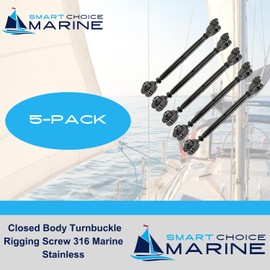 Smart Choice Marine Closed Body Turnbuckle Rigging Screw 316 Marine Stainless Steel Choose Size and Quantity (M6 6mm (1/4"), 05-Pack)