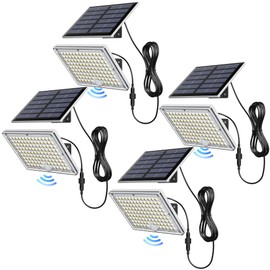 JACKYLED Solar Lights for Outside with Motion Sensor, 113 Bright LEDs 9000K Solar Flood Lights Outdoor Waterproof, Dusk to Dawn Solar spot Lights, Solar Security Lights with 16.4ft Cable, 4 Pack