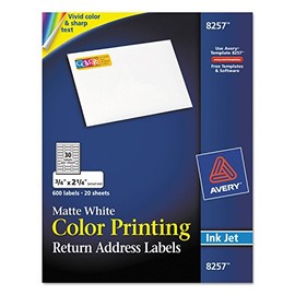 Avery 8257 Inkjet Color-Print Address Labels, 3/4 x 2-1/4, Matte White, 600/PK