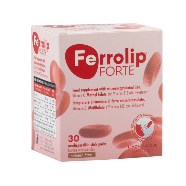 Ferrolip® forte - Microencapsulated Iron Pyrophosphate Supplement, Vitamin C, Methylfolate & Vitamin B12 | 30 Sachets Gold Soluble
