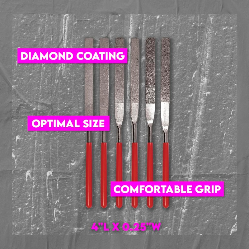 SE 74330DF 6-Piece Flat Diamond Grit File Set - Multi-Grit
