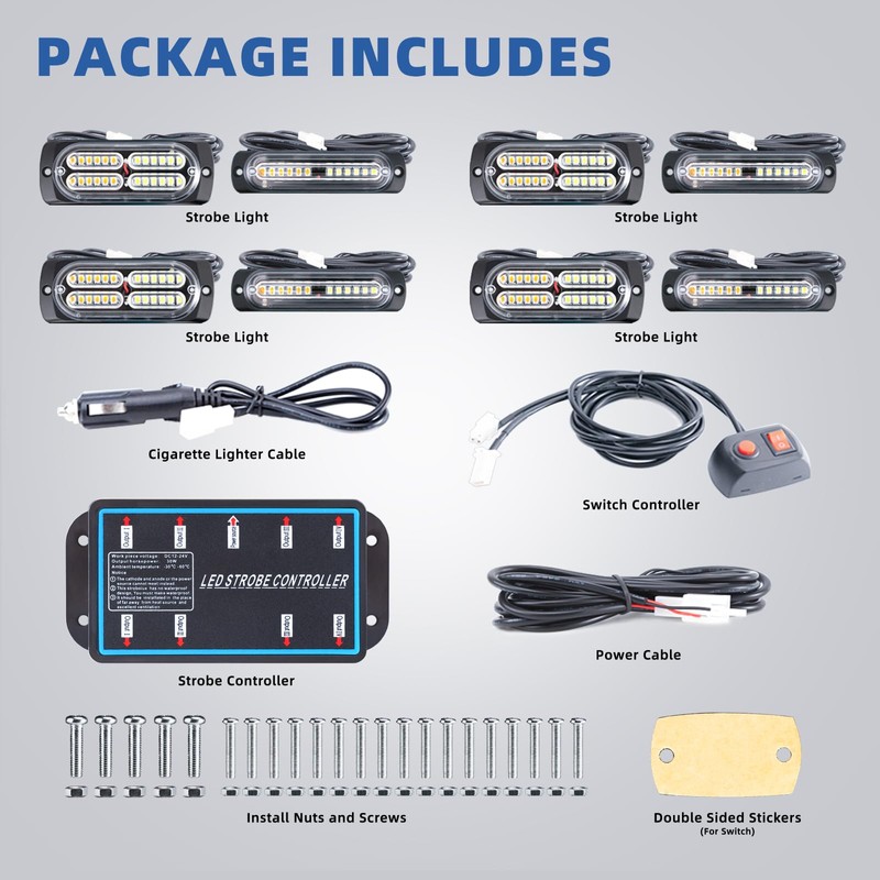 PKINGLAKE 8pcs Sync Feature Emergency Strobe Grille Lights LED Ultra