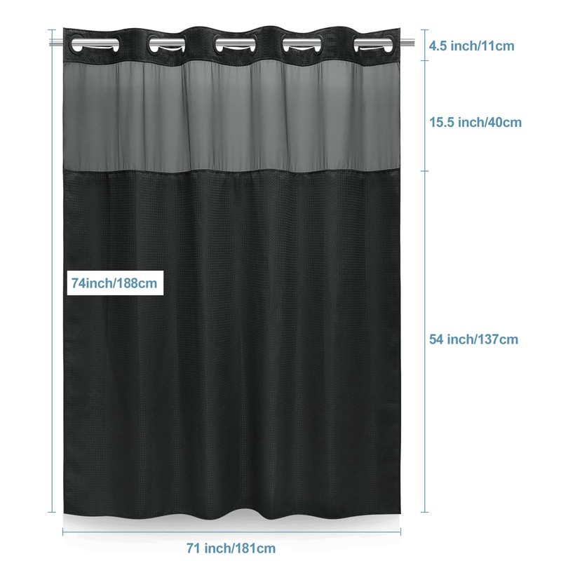 EUTXL Black Shower Curtain with Liner - 230GSM Waffle Textured