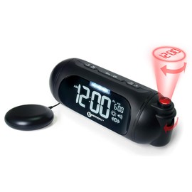 Geemarc WAKE 'N' SHAKE Spot - 95dB Loud Alarm Clock with Bright Flashing Light, Bed Shaker and Projector - USB Charging Port - For the Hard to Wake, Hard of Hearing and Deaf - UK Version