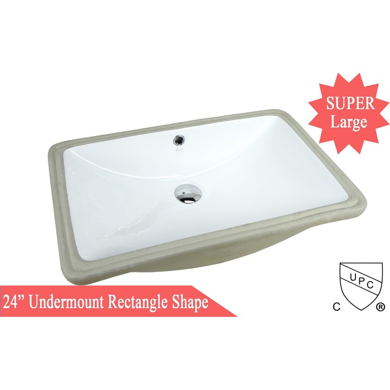 KINGSMAN 24 Inch Rectrangle Undermount Vitreous Ceramic Lavatory Vanity Bathroom