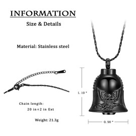constantlife Cremation Jewelry for Ashes Eagle Bell Pendant Urn Necklace for Women Men Stainless Steel Ash Holder Keepsake Human Pet Memorial Gift (Black)