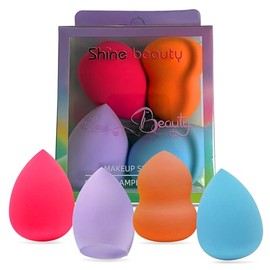 G4GADGET 4 PCS Assorted Makeup Sponges, Multi-Colored Non-Latex Foundation Applicators for Cream, Powder, and Liquid Makeup, Reusable & Easy to Clean, Wet and Dry Use