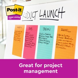 Post-it Super Sticky Notes, Cosmic Colour Collection, lined, 101 mm x 152 mm, 90 Sheets/Pad, 3 Pads/Pack
