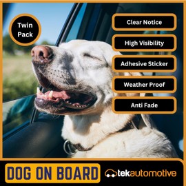 Tek Automotive Dog On Board Stickers – Twin Pack, 21.5cm x 5.4cm – Gloss Permanent Vinyl, Weatherproof & Durable – Advisory Car Sign for Safer Driving – Ideal for Cars, Vans, Taxis & Lorries