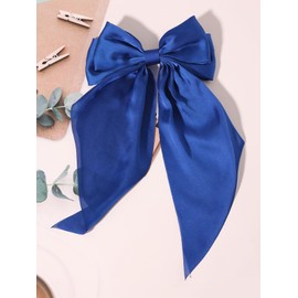 Furling Pompoms Hair Bows for Women - Pack of 2 Royal Blue Hair Bow Clips for Girls Satin Big Bows Long Tail Alligator Clip Ribbon Hair Barrette Hair Accessories for Bridal Bachelorette Party