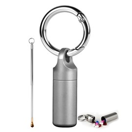 QISVVE Travel Keychain Pill Holder with Mini Spoon, Stainless Steel Small Pill Case,Waterproof Portable Pocket Pill Container Box Organizer for Purse (0.49in Small Pill Container)