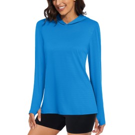 MAGCOMSEN Sun Protection Hoodie for Women Lightweight Long Sleeve UPF 50+ Rash Guard Summer Tops Blue Green XL