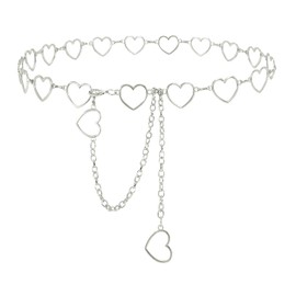 XIAOWU Women's Metal Waist Chain Belt for Dress Jeans Adjustable Alloy Chain Fashion Body Link Chain Belt, E-heart silver
