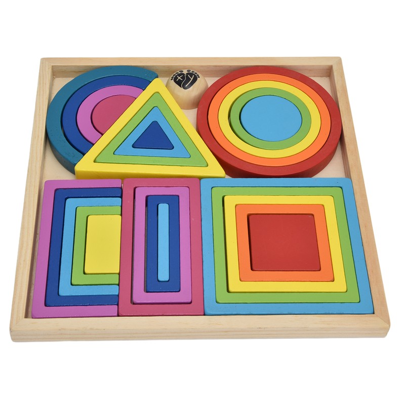 Baby Blocks Stacking Puzzle Set Colorful Wooden Building Blocks Educational