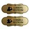 Designer Cowgirls and Cowboys Novelty Restroom Signs, Set of 2