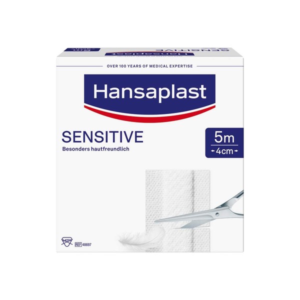 Hansaplast Sensitive Plasters (5 m x 4 cm), Cut to Size and Skin-Friendly Wound Plasters with Secure Adhesion, Painless to Remove Plasters