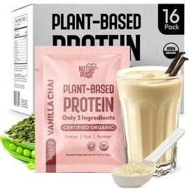 NUTRAPULSE Organic Vegan Protein Powder Sample Pack - Plant-Based Protein, Gluten-Free, Non GMO, 20g Protein Per Serving, Great for Smoothies & Shakes (Vanilla Chai, Pack of 16)