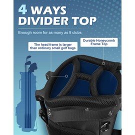 Golf Lightweight Stand Carry Bag – 5lbs, 4 Way Dividers, Comfortable Strap, Rain Hood, for Men & Women, (Black)
