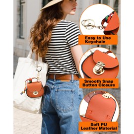 PWMDUX Mini Backpack Keychain Small Change Pouch Purse for Women, Cute Handbags Purse Charms Snap Button Key Headset Bag, Orange (Saddle-Shaped)