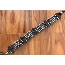 Shameg Tradition Native American Indian Style Buffalo Bone Beaded Choker Necklace Dark Chocolate