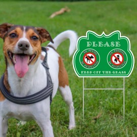 No Peeing/Pooping, Be Respectful Dog Sign, Keep Off The Grass Yard Sign with Metal Wire H-Stakes Included, 12.5" x 9.5" Stay Off Grass Signs Double Sided (1)
