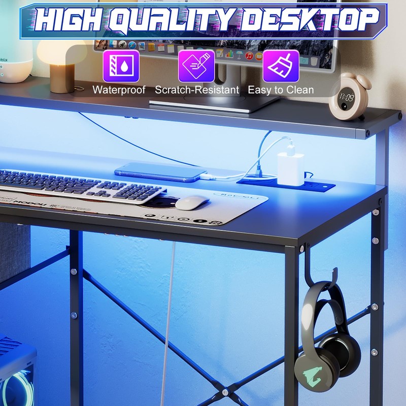 X-cosrack 33.5" Small Gaming Desk with LED Lights & Long